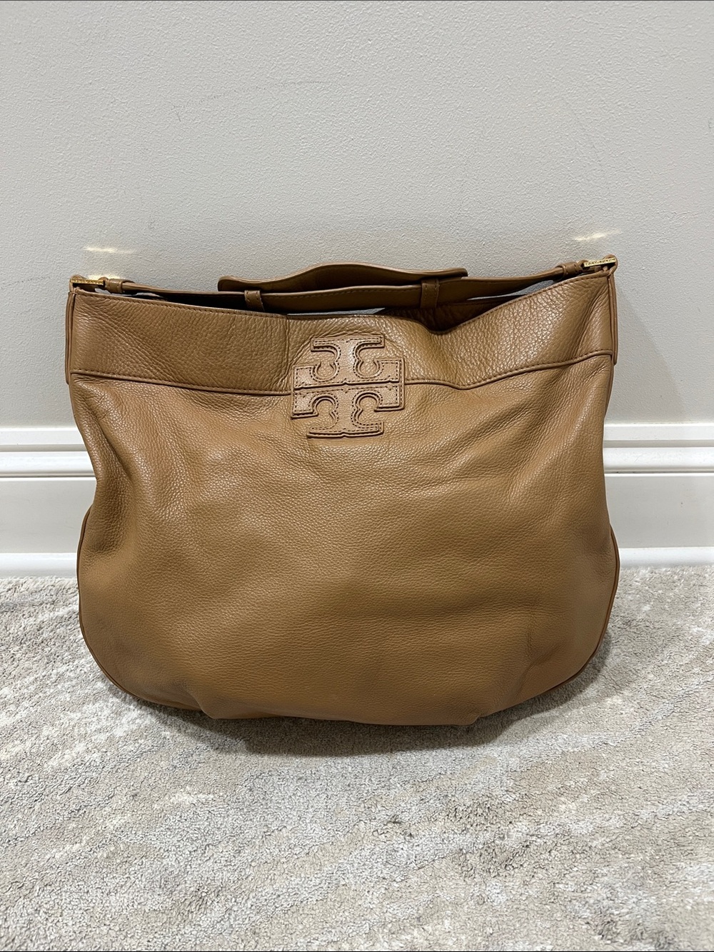 Tory Burch tan pebble leather handbag